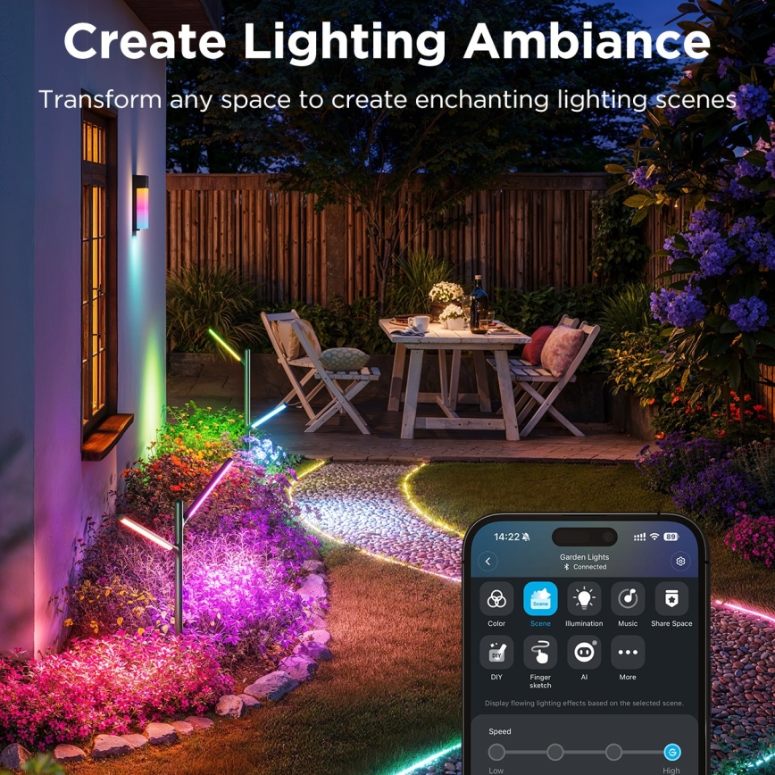 Govee - KOMPLEKTS 2x LED RGBICWW Aptumšojama āra lampa LED/18W/230V IP66 2700-6500K Wi-Fi