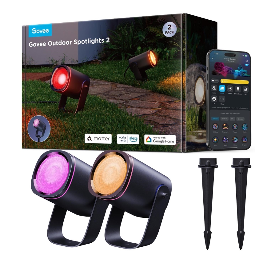 Govee - KOMPLEKTS 2x LED RGBWW Aptumšojams prožektors LED/12W/230V IP67 2700-6500K Wi-Fi