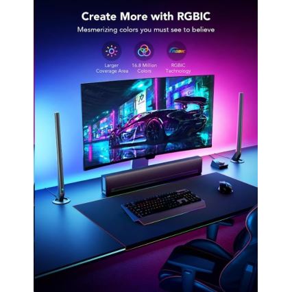 Govee - Komplekts 2x Smart Gaming Wi‑Fi LED RGBIC paneļi + Smart Dual melns + tālvadības pults