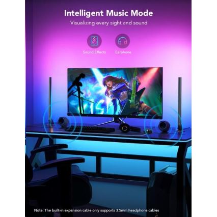 Govee - Komplekts 2x Smart Gaming Wi‑Fi LED RGBIC paneļi + Smart Dual melns + tālvadības pults