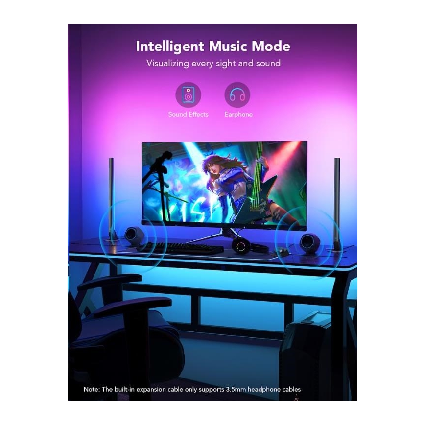 Govee - Komplekts 2x Smart Gaming Wi‑Fi LED RGBIC paneļi + Smart Dual melns + tālvadības pults