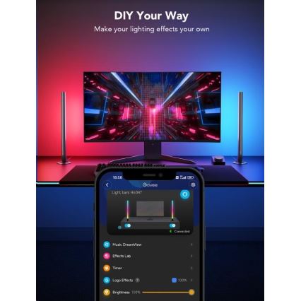 Govee - Komplekts 2x Smart Gaming Wi‑Fi LED RGBIC paneļi + Smart Dual melns + tālvadības pults