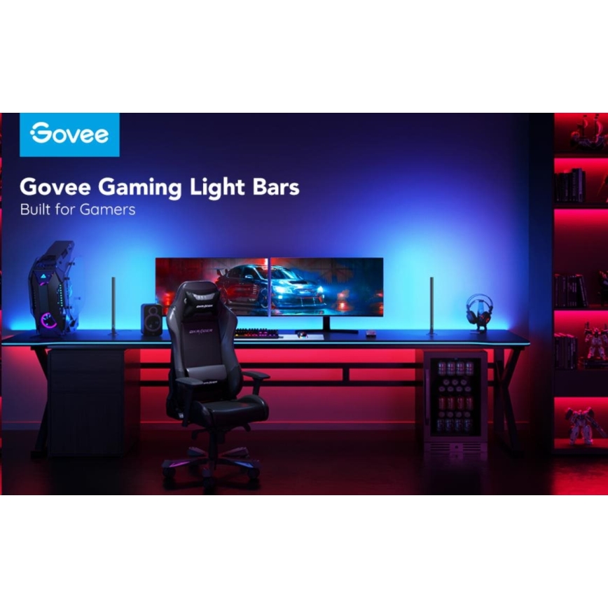 Govee - Komplekts 2x Smart Gaming Wi‑Fi LED RGBIC paneļi + Smart Dual melns + tālvadības pults