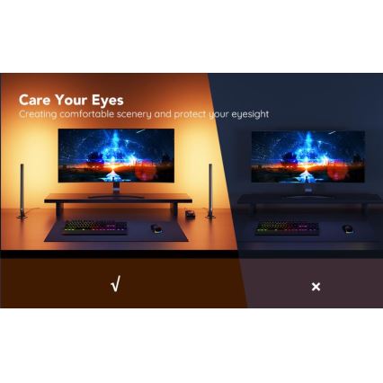 Govee - Komplekts 2x Smart Gaming Wi‑Fi LED RGBIC paneļi + Smart Dual melns + tālvadības pults