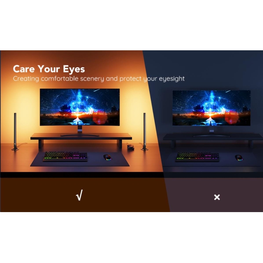 Govee - Komplekts 2x Smart Gaming Wi‑Fi LED RGBIC paneļi + Smart Dual melns + tālvadības pults