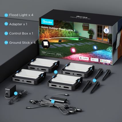 Govee - Komplekts 4x RGBICWW aptumšojami LED prožektori/24W/230V IP66 matēti Wi-Fi