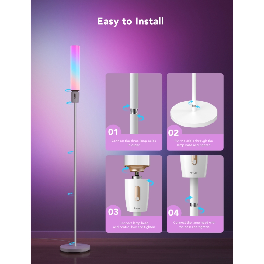 Govee - LED Aptumšojama grīdas stāvlampa CYLINDER SMART RGBICWW 2200-6500K