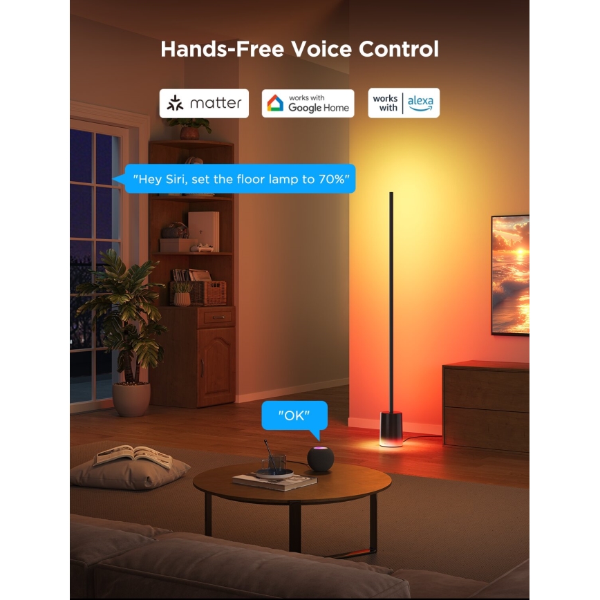Govee - LED Aptumšojama grīdas stāvlampa Smart MATTER LED RGBICWW 2200-6500K Wi-Fi + tālvadības pults