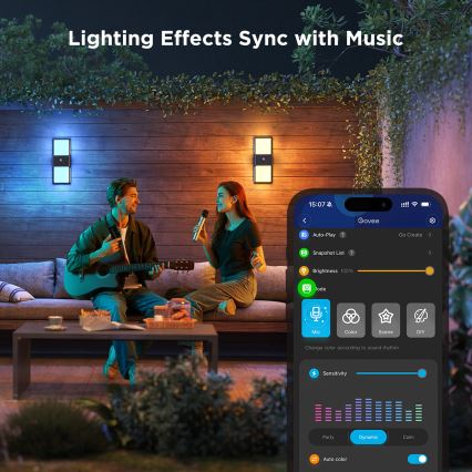 Govee - LED RGBIC Aptumšojama Āra sienas lampa ar sensoru LED/230V IP65 2700-6500K Wi-Fi