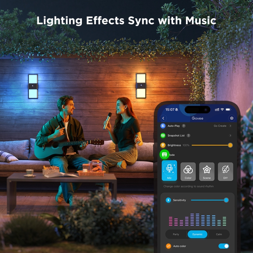 Govee - LED RGBIC Aptumšojama Āra sienas lampa ar sensoru LED/230V IP65 2700-6500K Wi-Fi