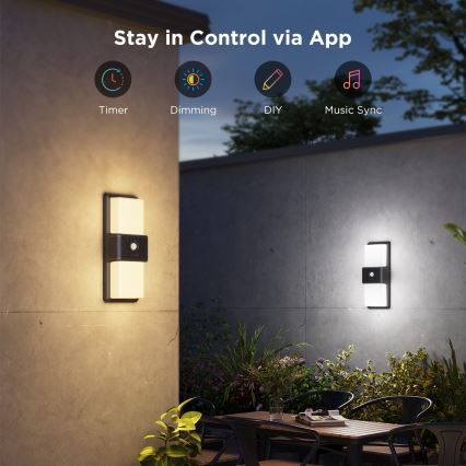 Govee - LED RGBIC Aptumšojama Āra sienas lampa ar sensoru LED/230V IP65 2700-6500K Wi-Fi