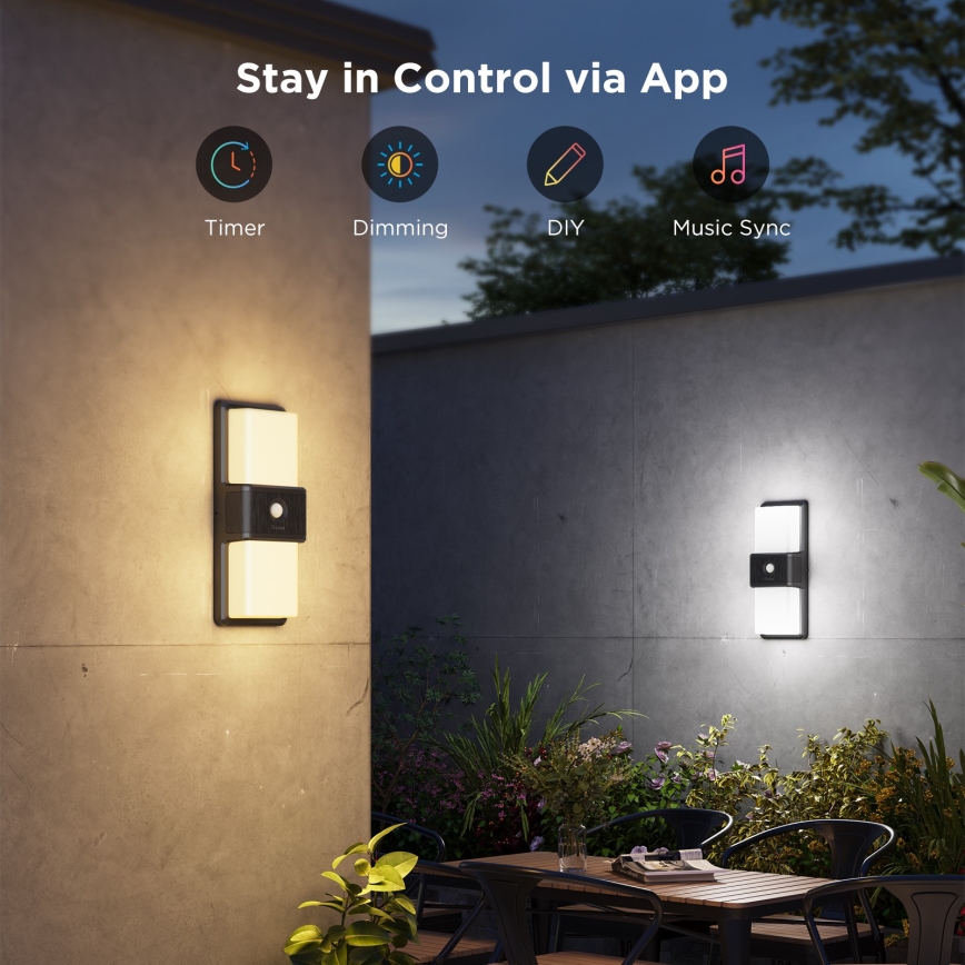 Govee - LED RGBIC Aptumšojama Āra sienas lampa ar sensoru LED/230V IP65 2700-6500K Wi-Fi