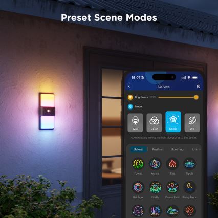 Govee - LED RGBIC Aptumšojama Āra sienas lampa ar sensoru LED/230V IP65 2700-6500K Wi-Fi