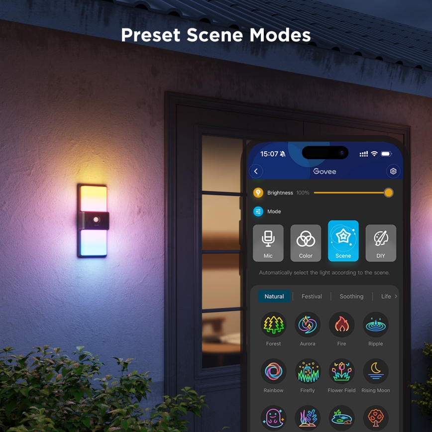 Govee - LED RGBIC Aptumšojama Āra sienas lampa ar sensoru LED/230V IP65 2700-6500K Wi-Fi