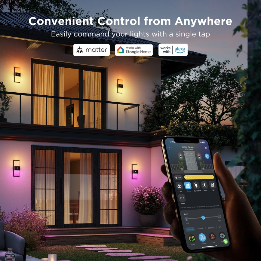 Govee - LED RGBIC Aptumšojama Āra sienas lampa ar sensoru LED/230V IP65 2700-6500K Wi-Fi