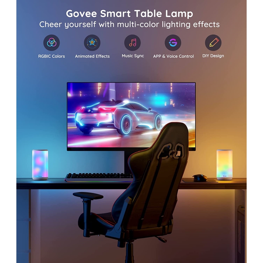 Govee - LED RGBIC Aptumšojama galda lampa AURA 2 2200-6500K Wi-Fi Matter