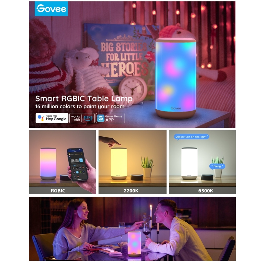 Govee - LED RGBIC Aptumšojama galda lampa AURA 2 2200-6500K Wi-Fi Matter