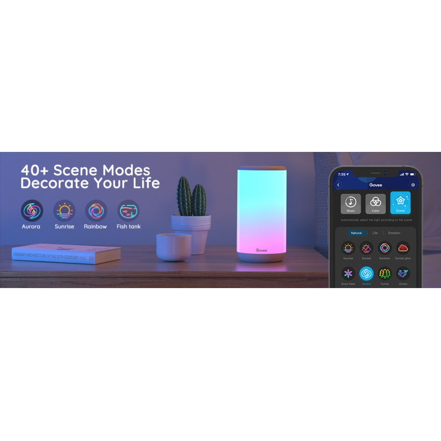 Govee - LED RGBIC Aptumšojama galda lampa AURA 2 2200-6500K Wi-Fi Matter