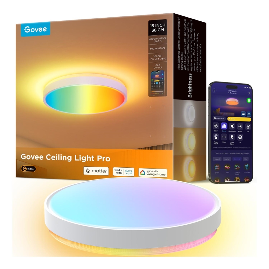 Govee - LED RGBIC Aptumšojama griestu lampa LED/49W/230V 2700-6500K Wi-Fi