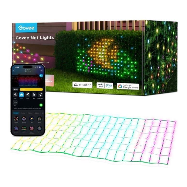 Govee - LED RGBIC Āra apgaismojuma tīkls 143x85cm Wi-Fi Matter IP65