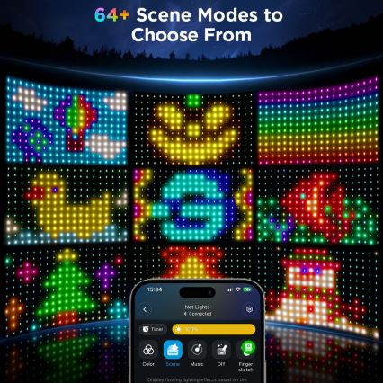 Govee - LED RGBIC Āra apgaismojuma tīkls 143x85cm Wi-Fi Matter IP65