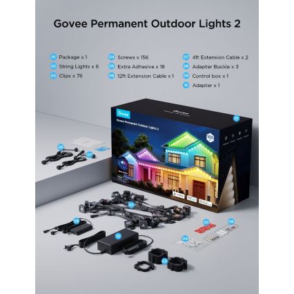 Govee - LED RGBIC virtene ar lejupgaismekļiem 30m Wi-Fi Matter IP67