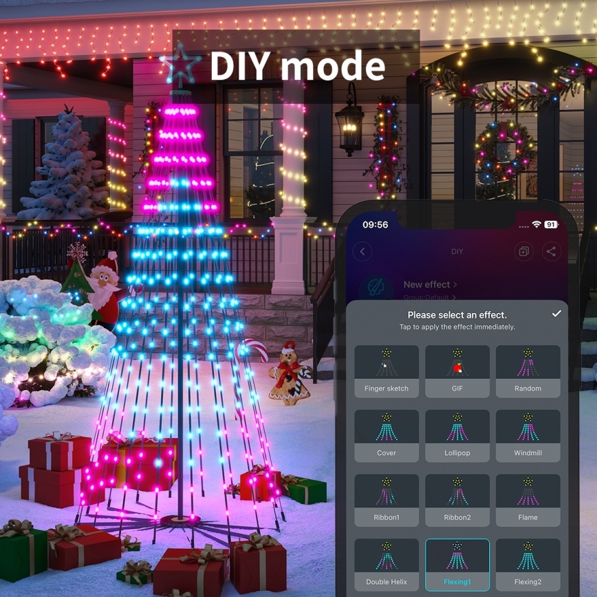 Govee - LED RGBIC Ziemassvētku eglīte ar zvaigzni LED/15W/230V IP65 1,8m Matter Wi-Fi