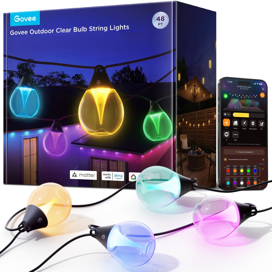Govee - LED RGBICW Aptumšojama āra dekoratīva virtene LED/24W/230V IP67 2700-6500K Wi-Fi