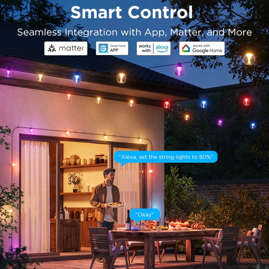 Govee - LED RGBICW Aptumšojama āra dekoratīva virtene LED/24W/230V IP67 2700-6500K Wi-Fi