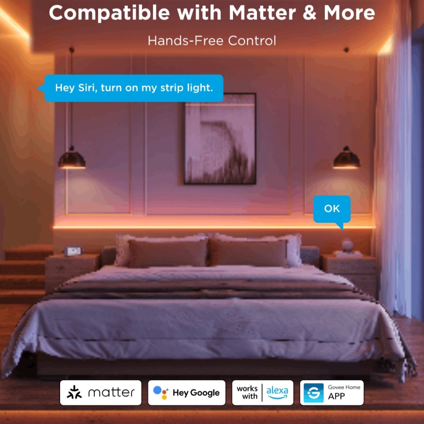 Govee - LED RGBICW Aptumšojama josla COB 3780 diodes 3m Wi-Fi Matter