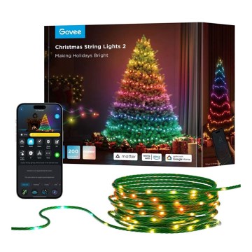 Govee - LED RGBICW Āra Ziemassvētku virtene 2700-6500K 20m Wi-Fi Matter IP66