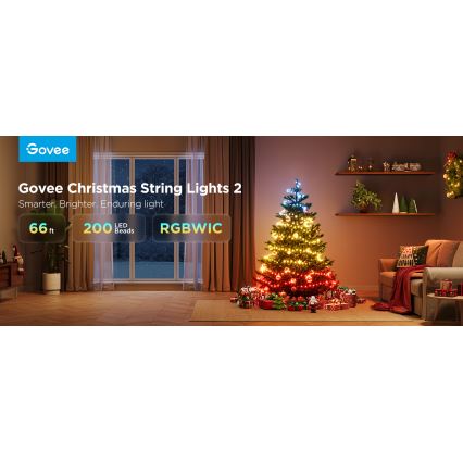 Govee - LED RGBICW Āra Ziemassvētku virtene 2700-6500K 20m Wi-Fi Matter IP66