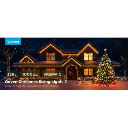 Govee - LED RGBICW Āra Ziemassvētku virtene 2700-6500K 20m Wi-Fi Matter IP66