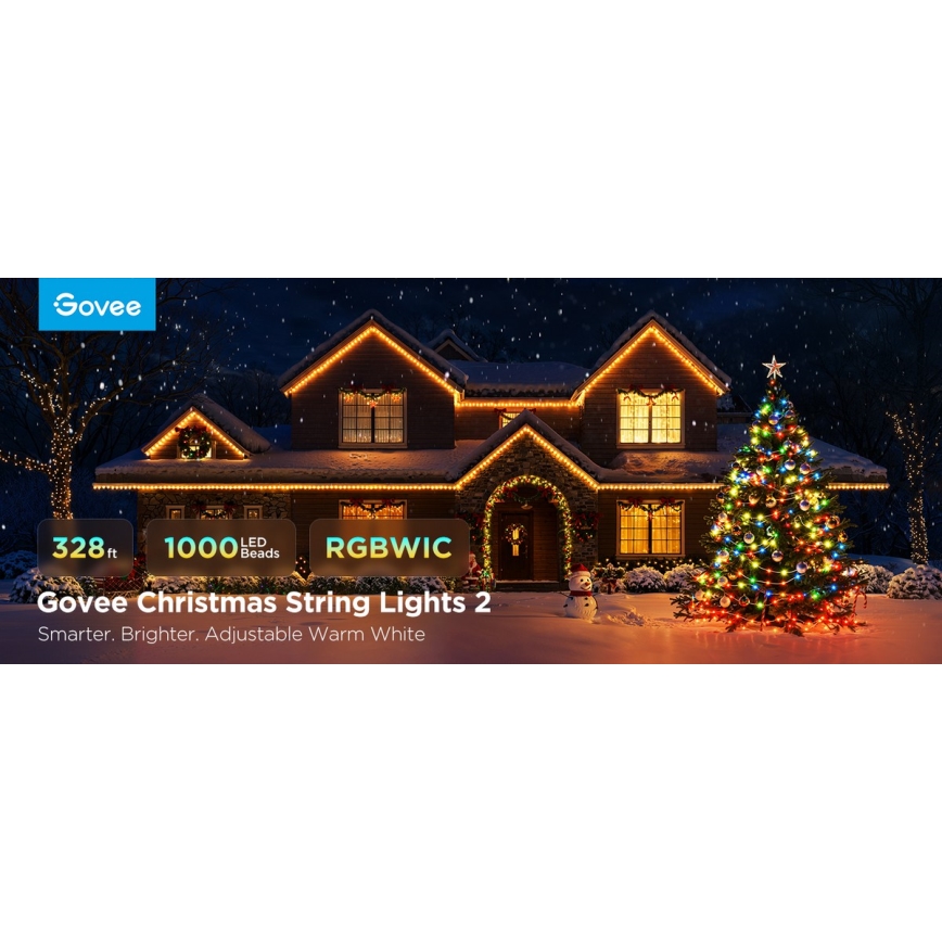 Govee - LED RGBICW Āra Ziemassvētku virtene 2700-6500K 20m Wi-Fi Matter IP66