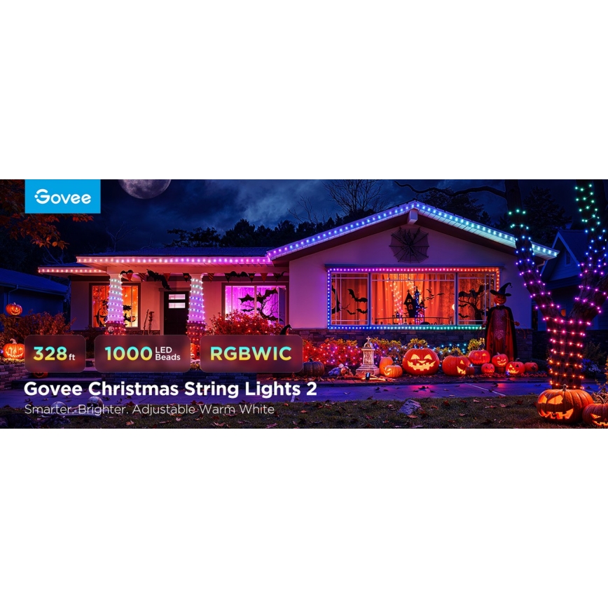 Govee - LED RGBICW Āra Ziemassvētku virtene 2700-6500K 20m Wi-Fi Matter IP66