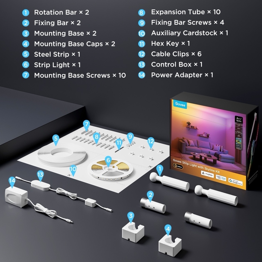 Govee - LED RGBICWW karājamā LED lente, 36W/24V, 4m, Skyline Matter, Wi-Fi