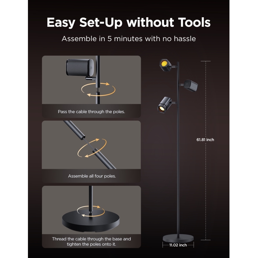 Govee - LED RGBICWW stāvlampa ar regulējamu spilgtumu TREE MATTER LED/48W/230V Wi-Fi