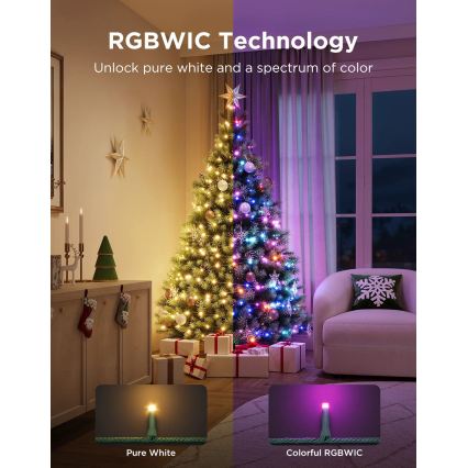 Govee - LED RGBWIC Āra Ziemassvētku virtene 2700-6500K 30m Wi-Fi Matter IP65