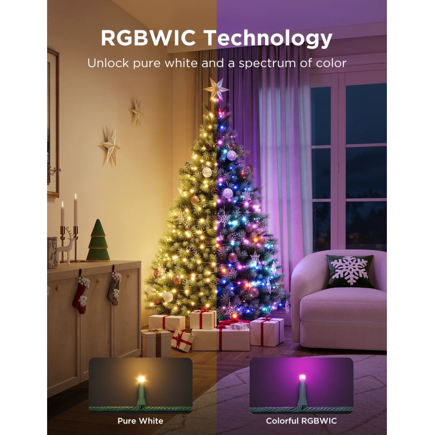 Govee - LED RGBWIC Āra Ziemassvētku virtene 2700-6500K 30m Wi-Fi Matter IP65