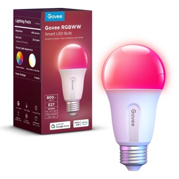 Govee - LED RGBWW Aptumšojama spuldze Smart MATTER E27/9W/230V 2700-6500K Wi-Fi