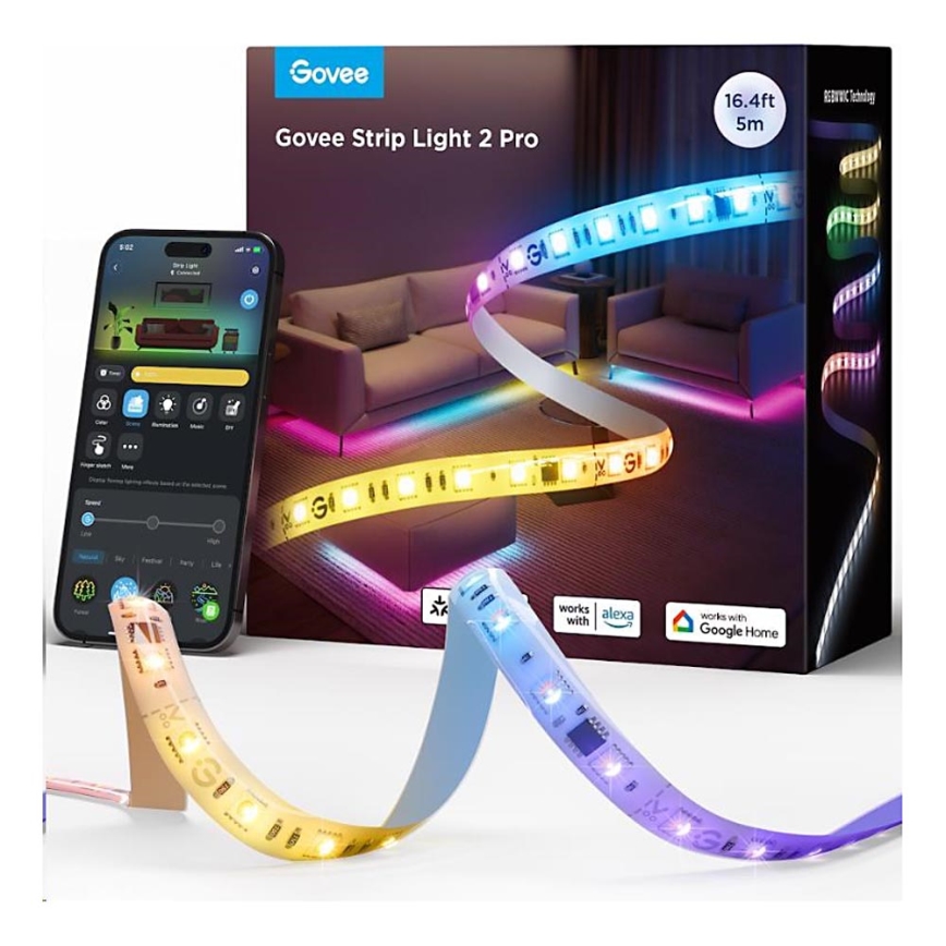 Govee - LED RGBWWIC Aptumšojama josla Strip Light 2 Pro 5m Wi-Fi Matter