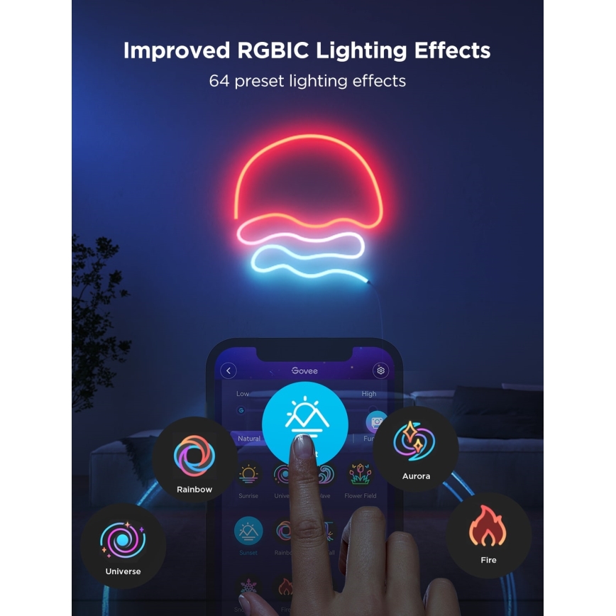 Govee - Neon 2 MATTER elastīga LED lente 3m RGBIC Wi-Fi