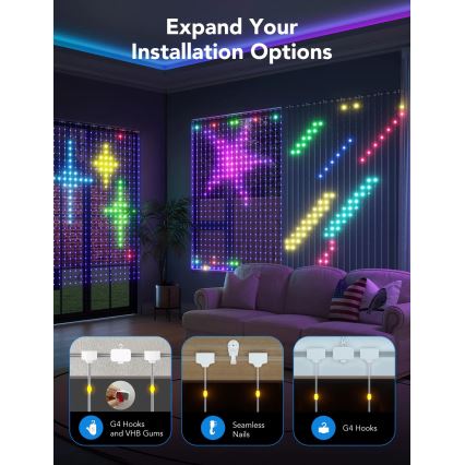 Govee - RGBIC Curtain Lampa 520 LED 1,5x2m Wi-Fi IP65