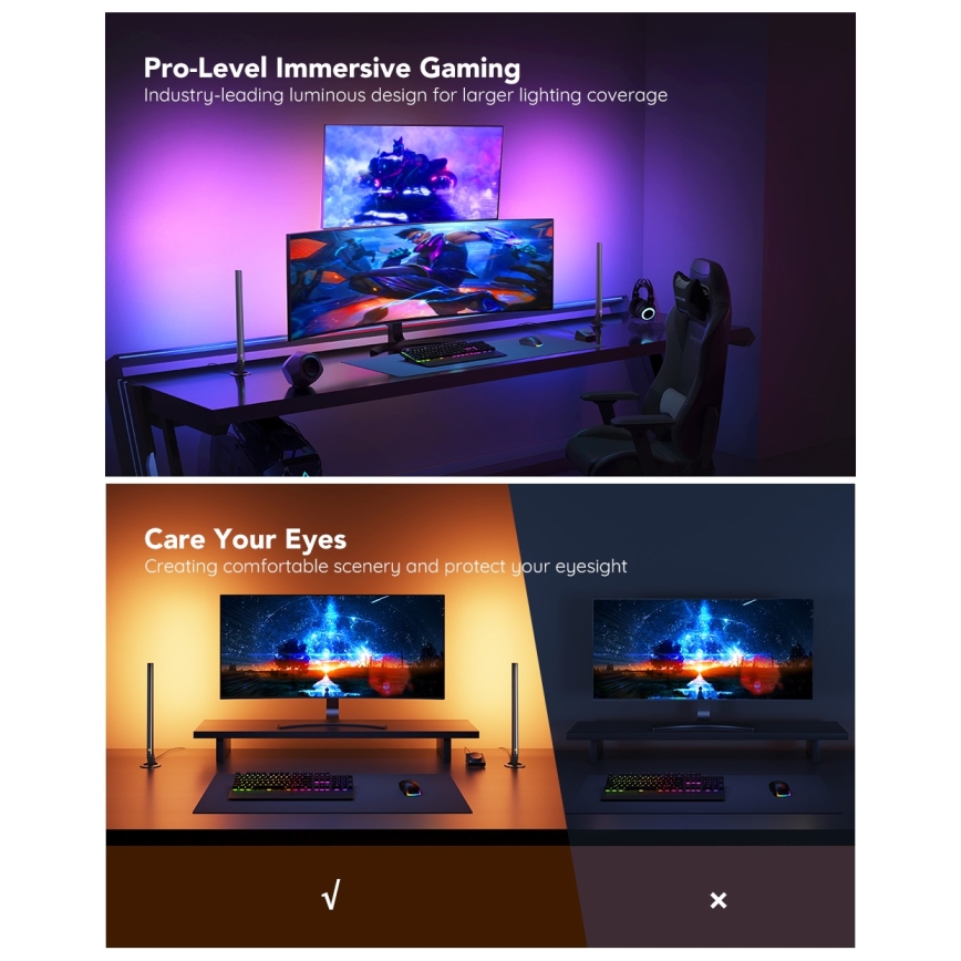 Govee - viedie spēļu Wi‑Fi LED paneļi + Smart Dual tālvadības pults, balta (Wi‑Fi)