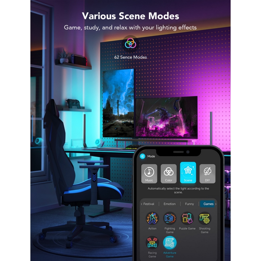 Govee - viedie spēļu Wi‑Fi LED paneļi + Smart Dual tālvadības pults, balta (Wi‑Fi)