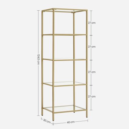 Grāmatplaukts GLASY 40x125x30 cm zelta krāsā