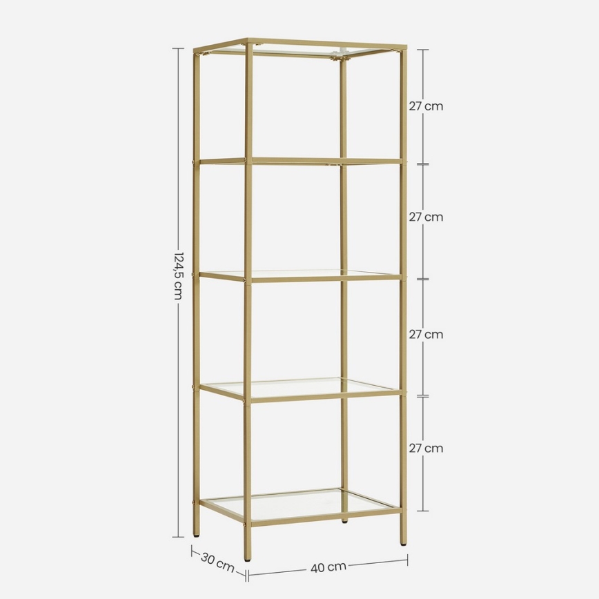 Grāmatplaukts GLASY 40x125x30 cm zelta krāsā