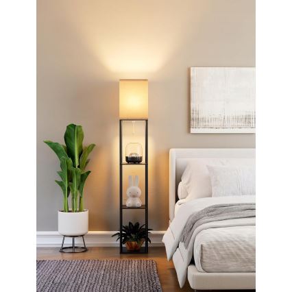 Grīdas lampa ar plauktiem, 1xE27/40W/230V, melna/balta