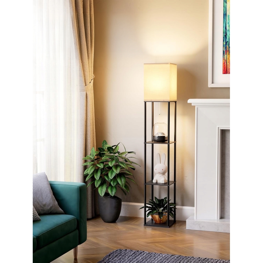 Grīdas lampa ar plauktiem, 1xE27/40W/230V, melna/balta