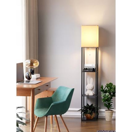 Grīdas lampa ar plauktiem, 1xE27/40W/230V, melna/balta